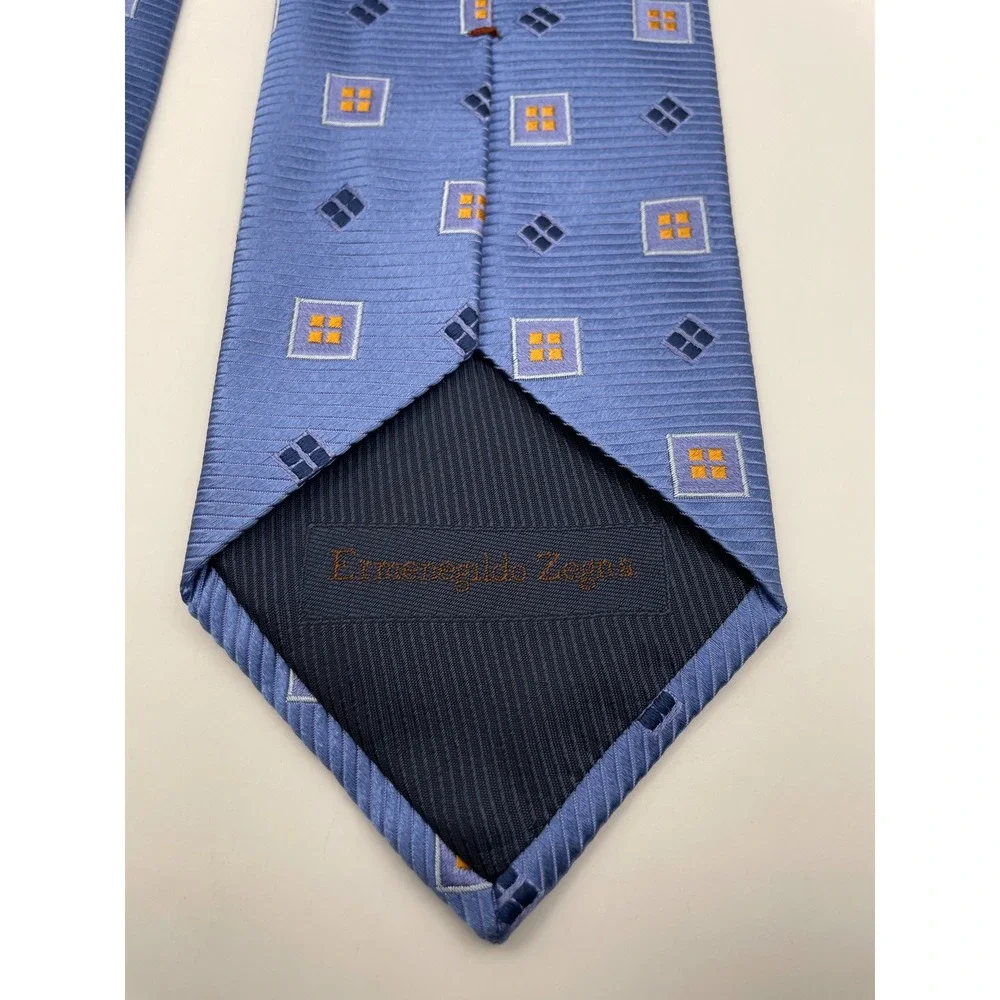 Ermenegildo Zegna Light Blue Geometric Square Silk Tie Made in Italy 3.75
